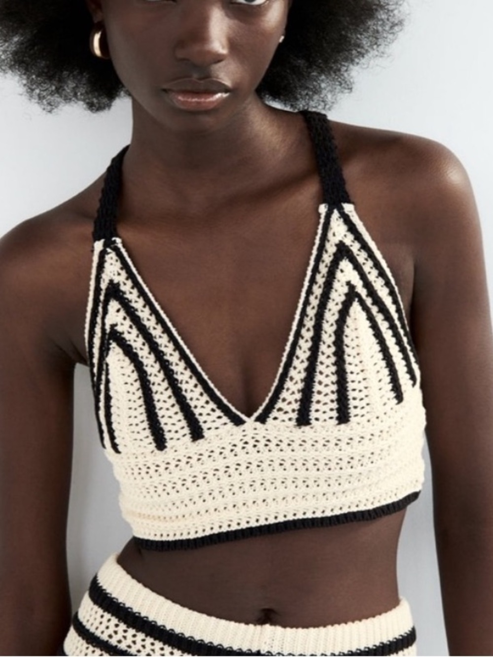 Zara Cream Crochet Knit Top SzL